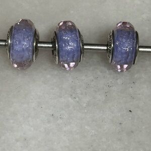 Preowned Pandora - Set of 3 Purple Shimmer Murano Charms